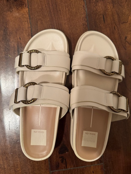 Dolce Vita Shoes - Dolce Vita Cream Double-Buckle Slide Sandals with Gold-Tone Hardware
